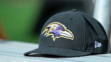Oct 26, 2014; Cincinnati, OH, USA; Baltimore Ravens new era hat on the bench against the Cincinnati Bengals at Paul Brown Stadium. Bengals defeated the Ravens 27-24. Mandatory Credit: Andrew Weber-USA TODAY Sports