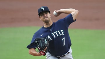 SAN DIEGO, CALIFORNIA - AUGUST 25: Marco Gonzales #7 of the Seattle Mariners pitches during the first inning of a game against the San Diego Padres at PETCO Park on August 25, 2020 in San Diego, California. (Photo by Sean M. Haffey/Getty Images)