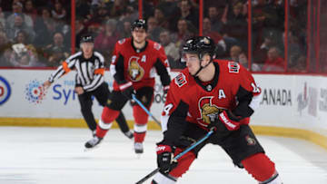 OTTAWA, ON - APRIL 6: Jean-Gabriel Pageau #44 of the Ottawa Senators skates against the Columbus Blue Jackets at Canadian Tire Centre on April 6, 2019 in Ottawa, Ontario, Canada. (Photo by Andrea Cardin/NHLI via Getty Images)