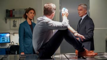“Sturgeon Season” – Gibbs and Fornell (Joe Spano) attempt to track down the leader of a drug ring who supplied drugs to Fornell’s daughter. Also, the team deals with the case of a missing cadaver from the NCIS autopsy room, on the 18th season premiere of NCIS, Tuesday, Nov. 17 (8:00-9:00 PM, ET/PT) on the CBS Television Network. Pictured: Victoria Platt as NCIS Special Agent Veronica “Ronnie” Tyler, Brian Dietzen as Medical Examiner Dr. Jimmy Palmer, Mark Harmon as NCIS Special Agent Leroy Jethro Gibbs. Photo: Sonja Flemming/CBS ©2020 CBS Broadcasting, Inc. All Rights Reserved.