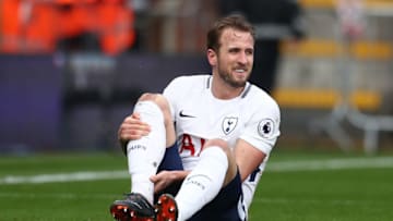 BOURNEMOUTH, ENGLAND - MARCH 11: Harry Kane of Tottenham Hotspur goes down holding his leg during the Premier League match between AFC Bournemouth and Tottenham Hotspur at Vitality Stadium on March 11, 2018 in Bournemouth, England. (Photo by Catherine Ivill/Getty Images)