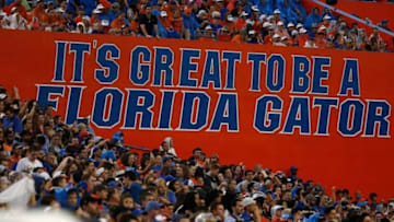 Oct 15, 2016; Gainesville, FL, USA; A general view of the Swamp where it says "It's Great to be a Florida Gator" during the second half between the Florida Gators and Missouri Tigers at Ben Hill Griffin Stadium. Florida Gators defeated the Missouri Tigers 40-14. Mandatory Credit: Kim Klement-USA TODAY Sports