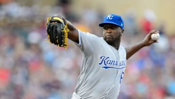 MINNEAPOLIS, MN - SEPTEMBER 02: Onelki Garcia #64 of the Kansas City Royals delivers a pitch against the Minnesota Twins during the game on September 2, 2017 at Target Field in Minneapolis, Minnesota. The Twins defeated the Royals 17-0. (Photo by Hannah Foslien/Getty Images)