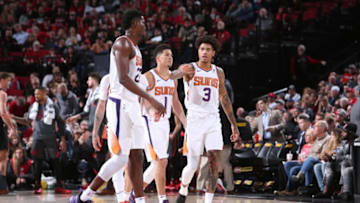 Kelly Oubre Deandre Ayton Devin Booker Phoenix Suns (Photo by Sam Forencich/NBAE via Getty Images)