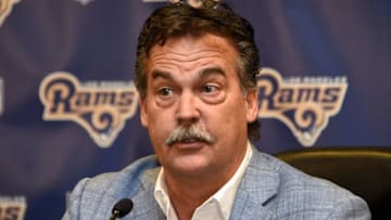 Mar 4, 2016; Manhattan Beach, CA, USA; Los Angeles Rams coach Jeff Fisher addresses the media at press conference at the Manhattan Beach Marriott. Mandatory Credit: Kirby Lee-USA TODAY Sports