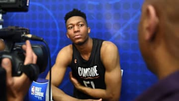 CHICAGO, IL - MAY 17: Tyus Battle speaks with reporters during Day One of the NBA Draft Combine at Quest MultiSport Complex on May 17, 2018 in Chicago, Illinois. NOTE TO USER: User expressly acknowledges and agrees that, by downloading and or using this photograph, User is consenting to the terms and conditions of the Getty Images License Agreement. (Photo by Stacy Revere/Getty Images)