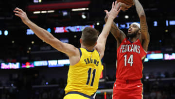 Brandon Ingram #14 of the New Orleans Pelicans shoots the ball over Domantas Sabonis (Photo by Chris Graythen/Getty Images)