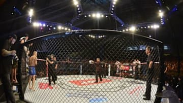 Dec 20, 2014; Barueri, SP, Brazil; General view of the octagon before the fight between Renan Barao and Mitch Gagnon during UFC Fight Night at Jose Correa Arena. Mandatory Credit: Jason Silva-USA TODAY Sports