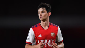 LONDON, ENGLAND - OCTOBER 01: Charlie Patino of Arsenal looks on during the Premier League 2 match between Arsenal U23 and Brighton & Hove Albion U23 at Emirates Stadium on October 01, 2021 in London, England. (Photo by Alex Burstow/Getty Images)