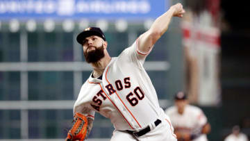 HOUSTON, TX - OCTOBER 16: Dallas Keuchel #60 of the Houston Astros pitches in the first inning during Game 3 of the ALCS against the Boston Red Sox at Minute Maid Park on Tuesday, October 16, 2018 in Houston, Texas. (Photo by Loren Elliott/MLB Photos via Getty Images)