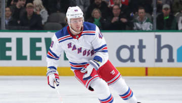 DALLAS, TX - MARCH 5: Brendan Lemieux #48 of the New York Rangers skates against the Dallas Stars at the American Airlines Center on March 5, 2019 in Dallas, Texas. (Photo by Glenn James/NHLI via Getty Images)