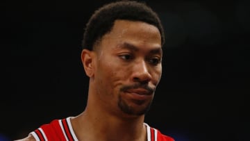 Mar 24, 2016; New York, NY, USA; Chicago Bulls guard Derrick Rose (1) looks on during first half against the New York Knicks at Madison Square Garden. Mandatory Credit: Noah K. Murray-USA TODAY Sports