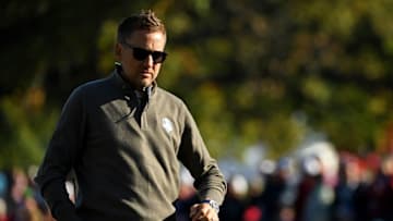 Oct 1, 2016; Chaska, MN, USA; Team Europe vice-captain Ian Poulter on the eighth hole during the morning foursome matches in the 41st Ryder Cup at Hazeltine National Golf Club. Mandatory Credit: John David Mercer-USA TODAY Sports