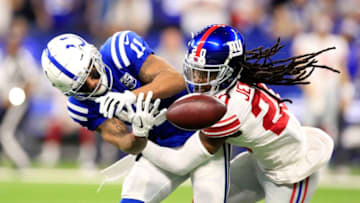 INDIANAPOLIS, INDIANA - DECEMBER 23: Ryan Grant #11 of the Indianapolis Colts attempts to catch a pass in the game against Janoris Jenkins #20 of the New York Giants at Lucas Oil Stadium on December 23, 2018 in Indianapolis, Indiana. (Photo by Andy Lyons/Getty Images)
