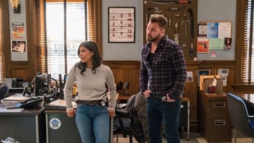 CHICAGO P.D -- "43rd and Normal" Episode 711 -- Pictured: (l-r) Lisseth Chavez as Vanessa Rojas, Patrick John Flueger as Officer Adam Ruzek -- (Photo by: Matt Dinerstein/NBC)