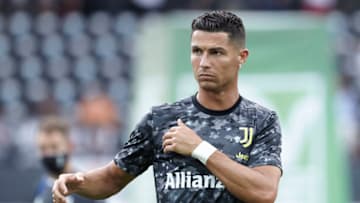 UDINE, ITALY - AUGUST 22: Cristiano Ronaldo of Juventus looks on prior to the Serie A match between Udinese Calcio v Juventus at Dacia Arena on August 22, 2021 in Udine, Italy. (Photo by Emmanuele Ciancaglini/Quality Sport Images/Getty Images)