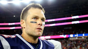 FOXBOROUGH, MA - OCTOBER 14: Tom Brady #12 of the New England Patriots exits the field after a victory over the Kansas City Chiefs at Gillette Stadium on October 14, 2018 in Foxborough, Massachusetts. (Photo by Adam Glanzman/Getty Images)