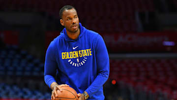 LOS ANGELES, CA - APRIL 18: Golden State Warriors assistant coach Jarron Collins works out before game three of the first round of the 2019 NBA Playoffs between the Golden State Warriors and the Los Angeles Clippers on April 18, 2019 at Staples Center in Las Angeles, CA.(Photo by Brian Rothmuller/Icon Sportswire via Getty Images)