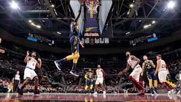 CLEVELAND, OH - OCTOBER 8: Edmond Sumner #5 of the Indiana Pacers shoots the ball against the Cleveland Cavaliers during a pre-season game on October 8, 2018 at Quicken Loans Arena, in Cleveland, Ohio.(Photo by David Liam Kyle/NBAE via Getty Images)