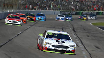 FORT WORTH, TX - NOVEMBER 05: Kevin Harvick, driver of the #4 Mobil 1 Ford, leads a pack of cars during the Monster Energy NASCAR Cup Series AAA Texas 500 at Texas Motor Speedway on November 5, 2017 in Fort Worth, Texas. (Photo by Sarah Crabill/Getty Images)