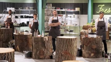 TOP CHEF -- "Stumptown U.S.A." Episode 1806 -- Pictured: (l-r) Chris Viaud, Shota Nakajima, Gabriel Pascuzzi, Dawn Burrell -- (Photo by: David Moir/Bravo)