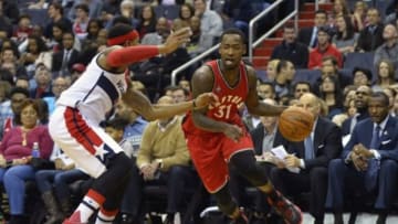 Nov 28, 2015; Washington, DC, USA; Toronto Raptors forward Terrence Ross (31) dribbles towards the basket as Washington Wizards guard Bradley Beal (3) defends at Verizon Center. Mandatory Credit: Tommy Gilligan-USA TODAY Sports