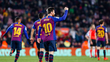 Lionel Messi (10) of FC Barcelona celebrates scoring the goal during the match FC Barcelona against CD Leganes, for the round 20 of the Liga Santander, played at Camp Nou on 20th January 2019 in Barcelona, Spain. (Photo by Mikel Trigueros/Urbanandsport/NurPhoto via Getty Images)