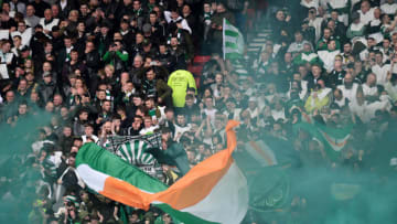 GLASGOW, SCOTLAND - MAY 25: Celtic fans show their support during the Scottish Cup Final match between Heart of Midlothian and Celtic at Hampden Park on May 25, 2019 in Glasgow, Scotland. (Photo by Mark Runnacles/Getty Images)