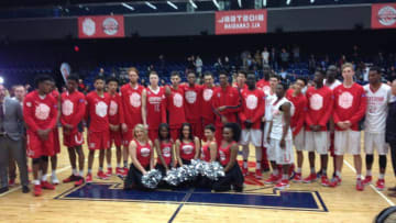 Both Teams gather at center court following the second annual BioSteel All-Canadian All Star Game (Mandatory Credit: Ryan Greco/Tipofthetower.com)