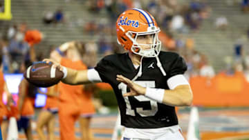 Florida Gators quarterback Graham Mertz (15) looks to throw during the second half during the Florida Gators Orange and Blue Spring Game at Steve Spurrier Field at Ben Hill Griffin Stadium in Gainesville, FL on Thursday, April 13, 2023. [Matt Pendleton/Gainesville Sun]Ncaa Football Florida Gators Orange Blue Spring Game