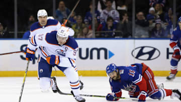 NEW YORK, NEW YORK - NOVEMBER 26: Connor McDavid #97 of the Edmonton Oilers skates against the New York Rangers at Madison Square Garden on November 26, 2022 in New York City. The Oilers defeated the Rangers 4-3. (Photo by Bruce Bennett/Getty Images)