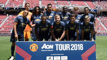 SANTA CLARA, CA - JULY 22: The Manchester United starting lineup poses together prior to the start of their exhibition game against the San Jose Earthquakes at Levi's Stadium on July 22, 2018 in Santa Clara, California. (Photo by Thearon W. Henderson/Getty Images)