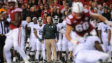 LINCOLN, NE - NOVEMBER 7: Michigan State Spartans' coach Mark Dantonio watches the Nebraska Cornhuskers score during their game at Memorial Stadium on November 7, 2015 in Lincoln, Nebraska. (Photo by Eric Francis/Getty Images)