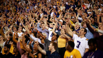 BATON ROUGE, LOUISIANA - NOVEMBER 30: LSU Tiger fans cheer during a game at Tiger Stadium against the Texas A&M Aggies on November 30, 2019 in Baton Rouge, Louisiana. (Photo by Sean Gardner/Getty Images)