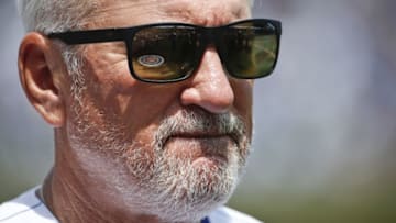 May 13, 2016; Chicago, IL, USA; Chicago Cubs manager Joe Maddon (70) listens to the National Anthem before the baseball game against the Pittsburgh Pirates at Wrigley Field. Mandatory Credit: Kamil Krzaczynski-USA TODAY Sports