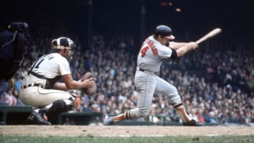 DETROIT, MI - CIRCA 1970: Merv Rettenmund #14 of the Baltimore Orioles bats against the Detroit Tigers during an Major League Baseball game circa 1970 at Tiger Stadium in Detroit, Michigan. Rettenmund played for the Orioles from 1968-73. (Photo by Focus on Sport/Getty Images)
