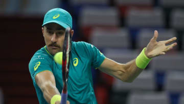 SHANGHAI, CHINA - OCTOBER 12: Steve Johnson of United States returns a shot during the Men's singles mach third round against Marin Cilic of Croatia on day five of 2017 ATP Shanghai Rolex Masters at Qizhong Stadium on October 12, 2017 in Shanghai, China. (Photo by Lintao Zhang/Getty Images)