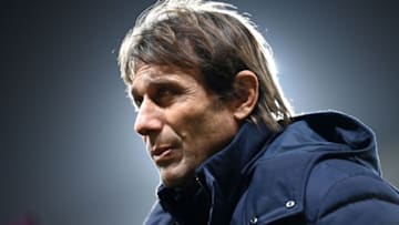 Tottenham Hotspur's Italian head coach Antonio Conte reacts at a press interview after the English Premier League football match between Watford and Tottenham Hotspur at Vicarage Road Stadium in Watford, southeast England, on January 1, 2022. - RESTRICTED TO EDITORIAL USE. No use with unauthorized audio, video, data, fixture lists, club/league logos or 'live' services. Online in-match use limited to 120 images. An additional 40 images may be used in extra time. No video emulation. Social media in-match use limited to 120 images. An additional 40 images may be used in extra time. No use in betting publications, games or single club/league/player publications. (Photo by Glyn KIRK / AFP) / RESTRICTED TO EDITORIAL USE. No use with unauthorized audio, video, data, fixture lists, club/league logos or 'live' services. Online in-match use limited to 120 images. An additional 40 images may be used in extra time. No video emulation. Social media in-match use limited to 120 images. An additional 40 images may be used in extra time. No use in betting publications, games or single club/league/player publications. / RESTRICTED TO EDITORIAL USE. No use with unauthorized audio, video, data, fixture lists, club/league logos or 'live' services. Online in-match use limited to 120 images. An additional 40 images may be used in extra time. No video emulation. Social media in-match use limited to 120 images. An additional 40 images may be used in extra time. No use in betting publications, games or single club/league/player publications. (Photo by GLYN KIRK/AFP via Getty Images)