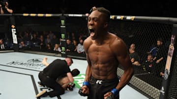 MELBOURNE, AUSTRALIA - FEBRUARY 10: Jalin Turner celebrates his KO victory over Callan Potter of Australia in their lightweight bout during the UFC 234 at Rod Laver Arena on February 10, 2019 in the Melbourne, Australia. (Photo by Jeff Bottari/Zuffa LLC/Zuffa LLC via Getty Images)