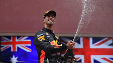 MONTE-CARLO, MONACO - MAY 27: Race winner Daniel Ricciardo of Australia and Red Bull Racing celebrates on the podium during the Monaco Formula One Grand Prix at Circuit de Monaco on May 27, 2018 in Monte-Carlo, Monaco. (Photo by Dan Mullan/Getty Images)