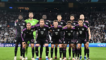 Bayern Munich players posing for team photograph before the game against FC Copenhagen on matchday 2 of the Champions League. (Photo by Sebastian Frej/MB Media/Getty Images)