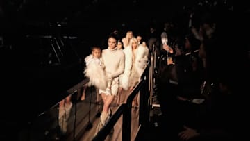 NEW YORK, NY - FEBRUARY 11: North West, Kendall Jenner, Kourtney Kardashian, Kim Kardashian, Khloe Kardashian and Kylie Jenner attend Kanye West Yeezy Season 3 on February 11, 2016 in New York City. (Photo by Dimitrios Kambouris/Getty Images for Yeezy Season 3)