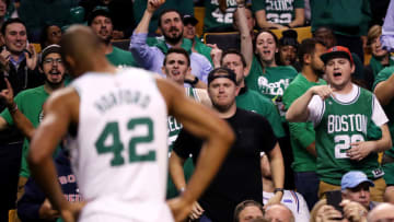 BOSTON, MA - APRIL 30: Fans react after a foul was called against Al Horford #42 of the Boston Celtics during the second quarter of Game One of Round Two of the 2018 NBA Playoffs against the Philadelphia 76ers at TD Garden on April 30, 2018 in Boston, Massachusetts. (Photo by Maddie Meyer/Getty Images)