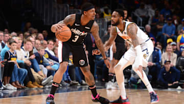 DENVER, CO - MARCH 31: Bradley Beal #3 of the Washington Wizards handles the ball against the Denver Nuggets on March 31, 2019 at the Pepsi Center in Denver, Colorado. NOTE TO USER: User expressly acknowledges and agrees that, by downloading and/or using this Photograph, user is consenting to the terms and conditions of the Getty Images License Agreement. Mandatory Copyright Notice: Copyright 2019 NBAE (Photo by Bart Young/NBAE via Getty Images)