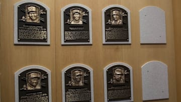 Jul 26, 2015; Cooperstown, NY, USA; The 4 Hall of Fame plagues of Craig Biggio, Randy Johnson, Pedro Martinez and John Smoltz installed and available for viewing in the National Baseball Hall of Fame. Mandatory Credit: Gregory J. Fisher-USA TODAY Sports