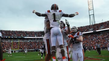 Nov 28, 2015; Charlottesville, VA, USA; Virginia Tech Hokies wide receiver Isaiah Ford (1) at Scott Stadium. Virginia Tech won 23-20. Mandatory Credit: James Lang-USA TODAY Sports
