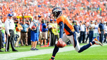 DENVER, CO - SEPTEMBER 17: Wide receiver Emmanuel Sanders #10 of the Denver Broncos has a six yard touchdown reception in the second quarter of a game against the Dallas Cowboys at Sports Authority Field at Mile High on September 17, 2017 in Denver, Colorado. (Photo by Dustin Bradford/Getty Images)