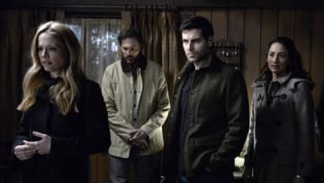 GRIMM -- "The End" Episode 613 -- Pictured: (l-r) Claire Coffee as Adalind Schade, Silas Weir Mitchell as Monroe, David Giuntoli as Nick Burkhardt, Bree Turner as Rosalee Calvert -- (Photo by: Allyson Riggs/NBC)