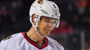 CALGARY, AB - JANUARY 13: Nick Holden #5 of the Ottawa Senators in action against the Calgary Flames during an NHL game at Scotiabank Saddledome on January 13, 2022 in Calgary, Alberta, Canada. (Photo by Derek Leung/Getty Images)
