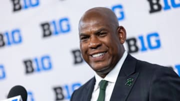 INDIANAPOLIS, IN - JULY 23: Mel Tucker, head coach of the Michigan State Spartans speaks during the Big Ten Football Media Days at Lucas Oil Stadium on July 23, 2021 in Indianapolis, Indiana. (Photo by Michael Hickey/Getty Images)